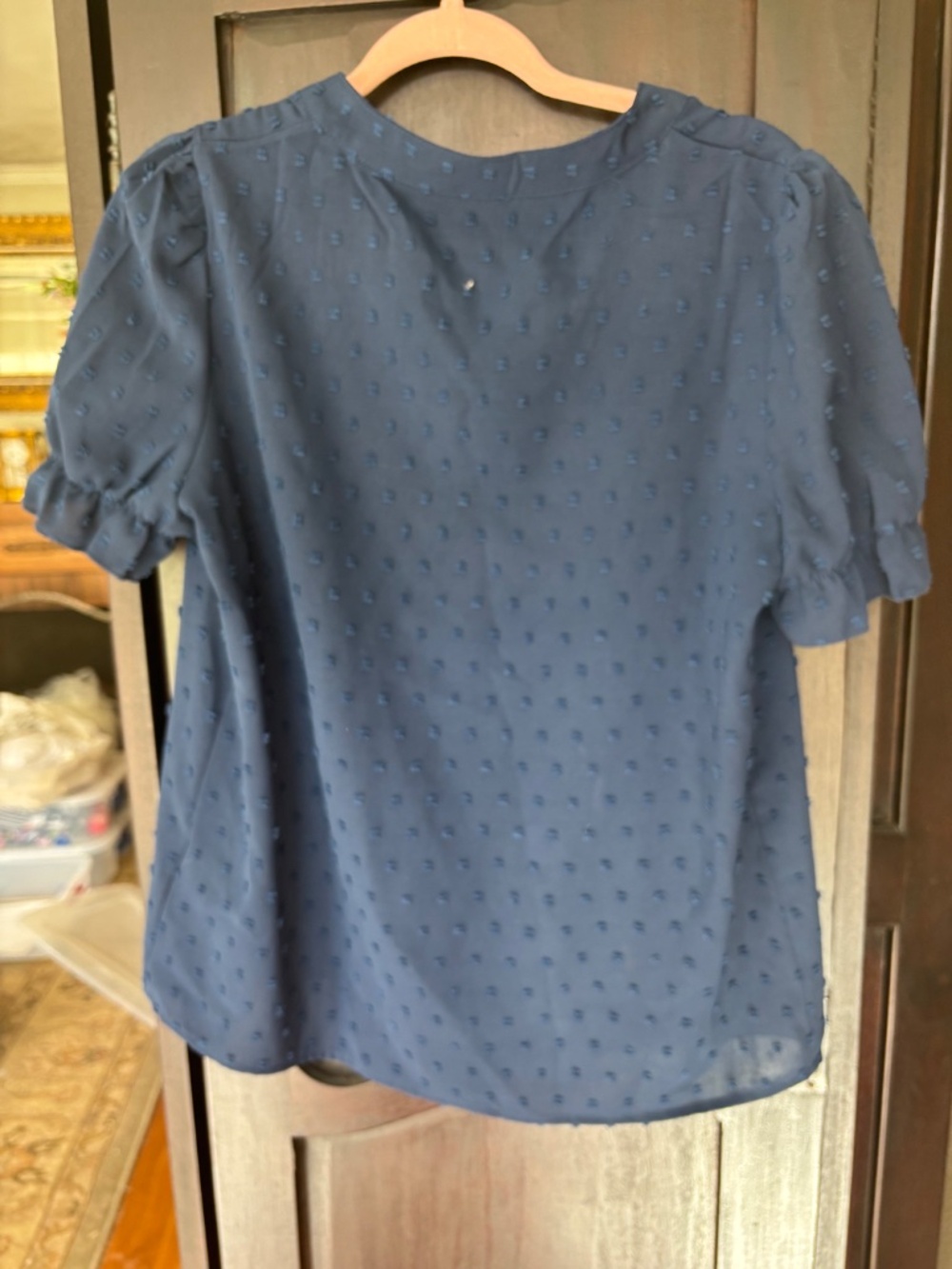 SHEIN embroidered navy blouse. Never worn! Size large - Picture 2 of 2